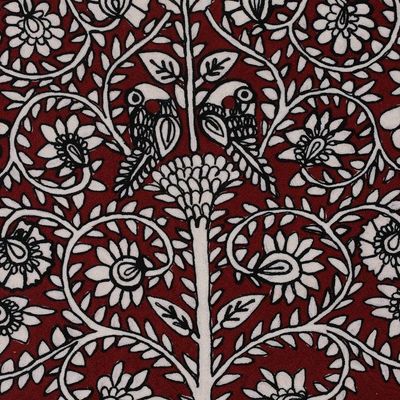 Alternate image for Indian-Made Traditional Crimson Wool Chain-Stitched Tapestry Harmony with Nature