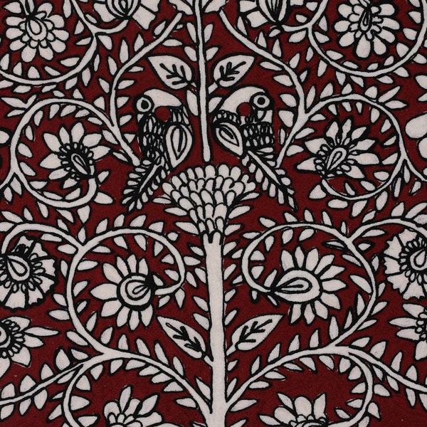Alternate image for Indian-Made Traditional Crimson Wool Chain-Stitched Tapestry Harmony with Nature