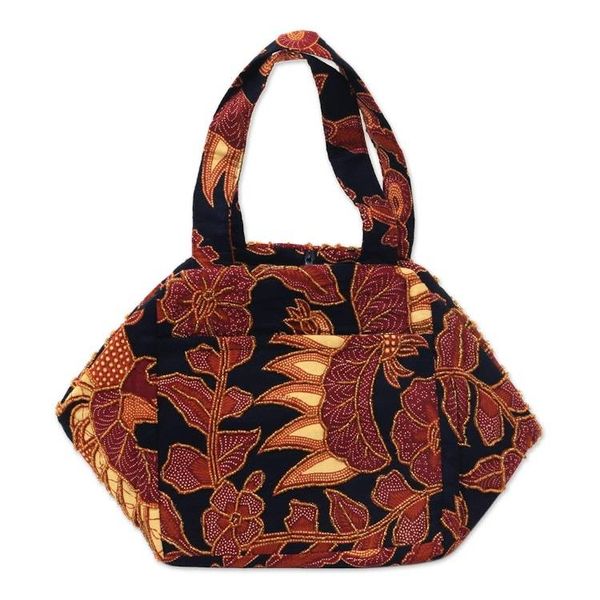Alternate image for Balinese Beaded Hand Stamped Cotton Batik Handbag Black Peacock