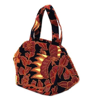 Alternate image for Balinese Beaded Hand Stamped Cotton Batik Handbag Black Peacock