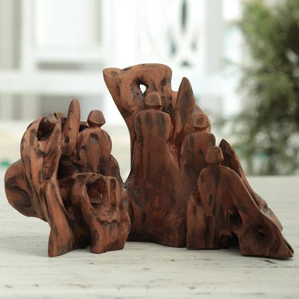 Alternate image for Friendship-Themed Sal Driftwood Sculpture from India Happy Memories II
