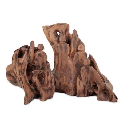 Alternate image for Friendship-Themed Sal Driftwood Sculpture from India Happy Memories II