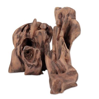 Alternate image for Friendship-Themed Sal Driftwood Sculpture from India Happy Memories II