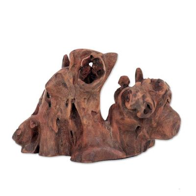 Alternate image for Friendship-Themed Sal Driftwood Sculpture from India Happy Memories II