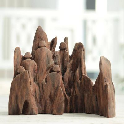 Alternate image for Signed Cedar Driftwood Sculpture by an Indian Artist Family Tour II
