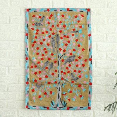 Alternate image for Indian Hand-embroidered Tapestry with Birds on Tree Motif Abode of Birds III