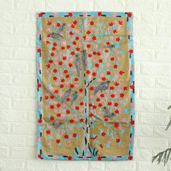 Alternate image for Indian Hand-embroidered Tapestry with Birds on Tree Motif Abode of Birds III
