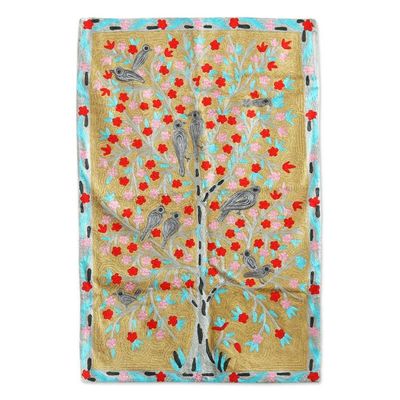 Alternate image for Indian Hand-embroidered Tapestry with Birds on Tree Motif Abode of Birds III