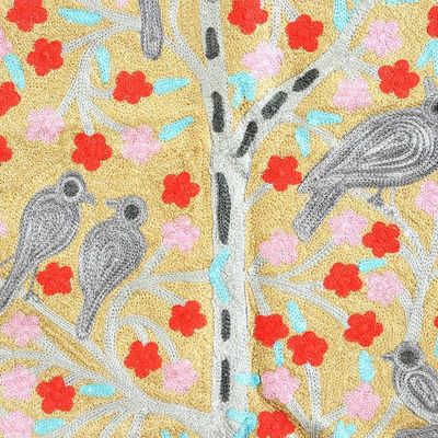 Alternate image for Indian Hand-embroidered Tapestry with Birds on Tree Motif Abode of Birds III