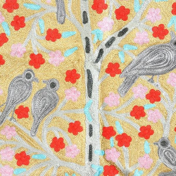 Alternate image for Indian Hand-embroidered Tapestry with Birds on Tree Motif Abode of Birds III