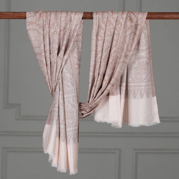 Alternate image for Ivory Beige Jacquard Modal Shawl with Floral Damask Motifs Sand Floral Damask