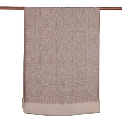 Alternate image for Ivory Beige Jacquard Modal Shawl with Floral Damask Motifs Sand Floral Damask