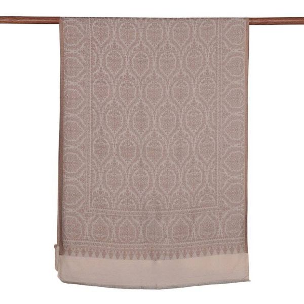 Alternate image for Ivory Beige Jacquard Modal Shawl with Floral Damask Motifs Sand Floral Damask