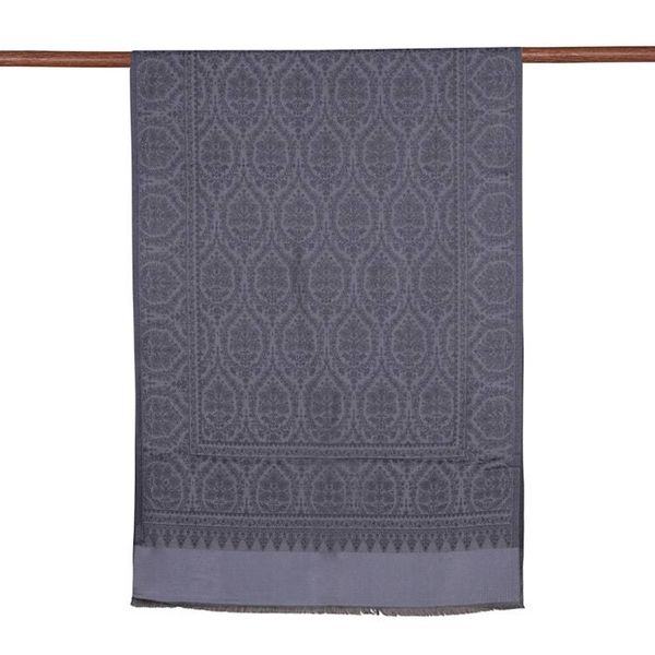 Alternate image for Jacquard Modal Shawl with Floral Damask Motifs in Grey Slate Floral Damask