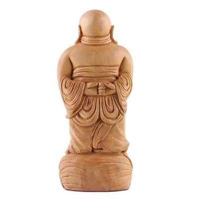 Alternate image for Hand-Carved Polished Laughing Buddha Kadam Wood Sculpture Buddhas Bliss