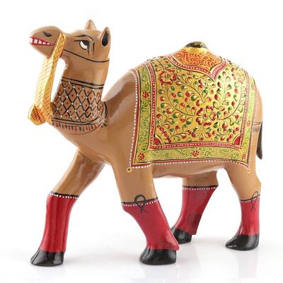 Alternate image for Traditional Hand-Painted Kadam Wood Camel Sculpture Desert Majesty