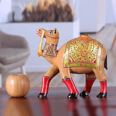 Alternate image for Traditional Hand-Painted Kadam Wood Camel Sculpture Desert Majesty