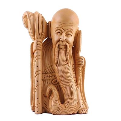 Alternate image for Hand-Carved Polished Kadam Wood Sculpture of an Old Master The Wise Master