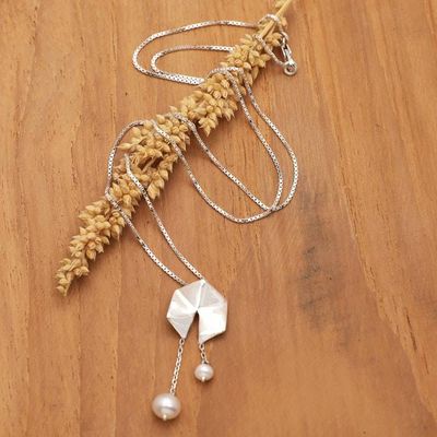 Primary image for Geometric Sterling Silver Pendant Necklace with White Pearls Origami Lanterns