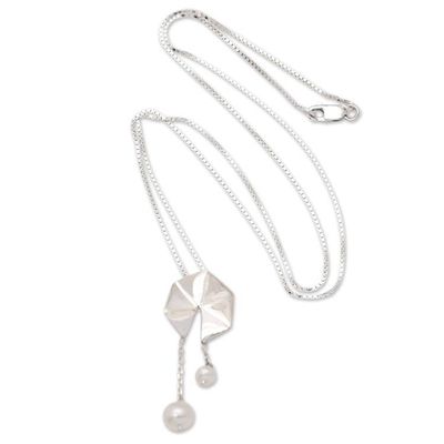 Alternate image for Geometric Sterling Silver Pendant Necklace with White Pearls Origami Lanterns