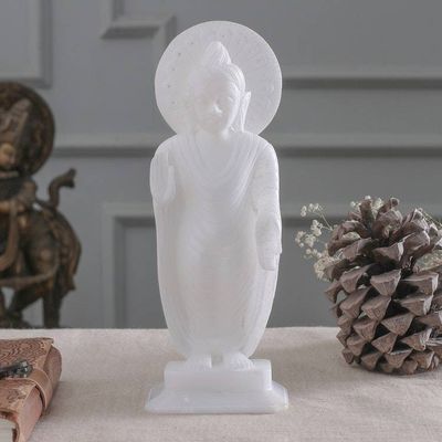 Alternate image for Buddhism White Marble Sculpture from India Buddhas Blessing of Peace