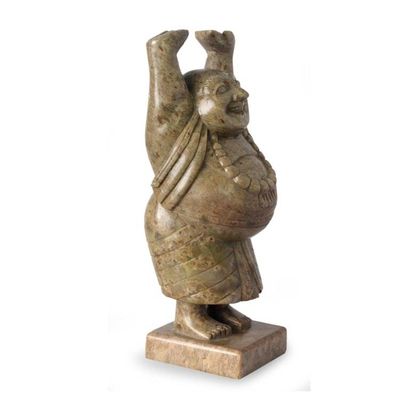 Alternate image for Handmade Natural Soapstone Sculpture Laughing Buddha