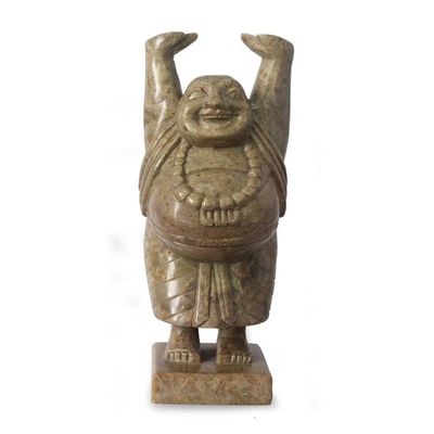 Alternate image for Handmade Natural Soapstone Sculpture Laughing Buddha