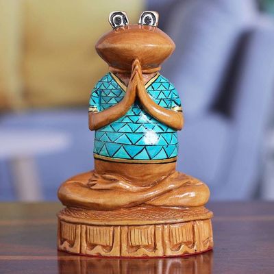 Primary image for Hand-Painted Wood Figurine of Meditating Frog from India Serene Frog