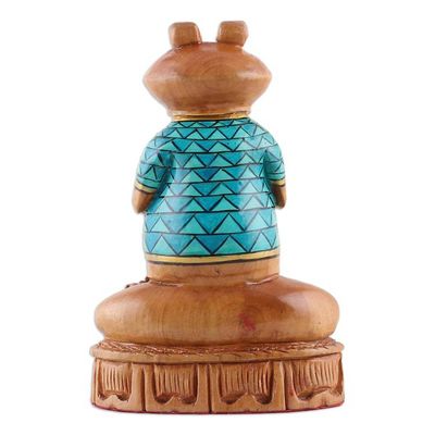 Alternate image for Hand-Painted Wood Figurine of Meditating Frog from India Serene Frog