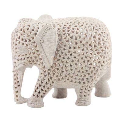 Alternate image for Natural Soapstone Jali Sculpture of an Elephant Mom Expecting Elephant