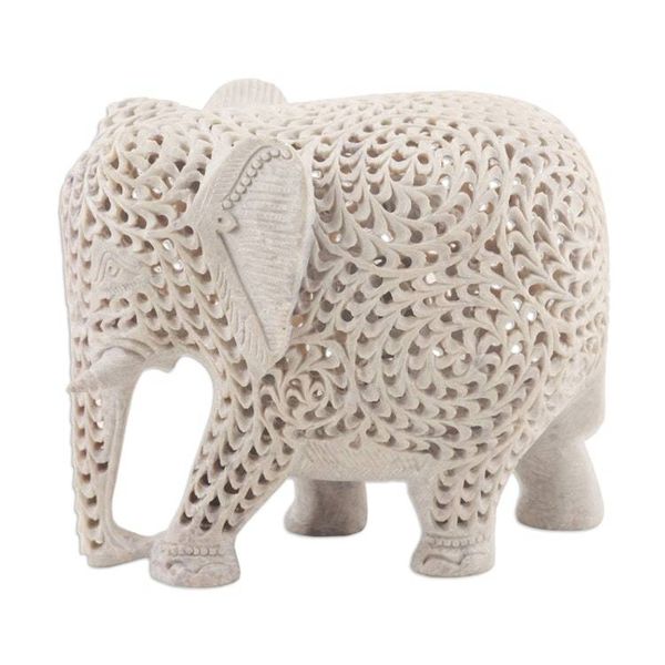 Alternate image for Natural Soapstone Jali Sculpture of an Elephant Mom Expecting Elephant