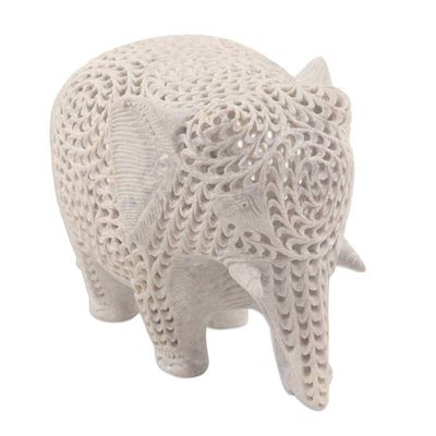 Alternate image for Natural Soapstone Jali Sculpture of an Elephant Mom Expecting Elephant