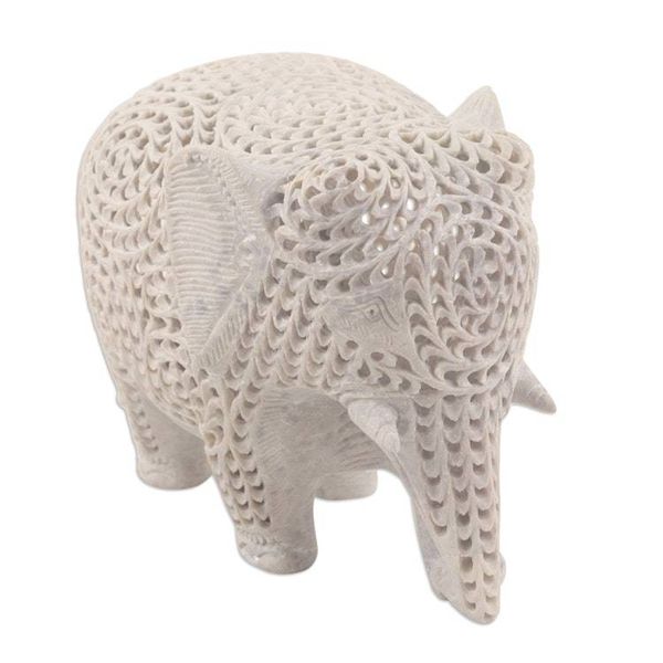 Alternate image for Natural Soapstone Jali Sculpture of an Elephant Mom Expecting Elephant