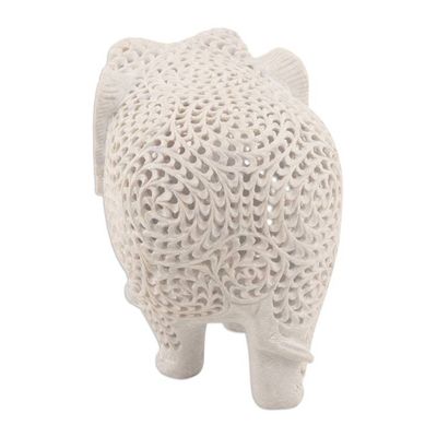 Alternate image for Natural Soapstone Jali Sculpture of an Elephant Mom Expecting Elephant