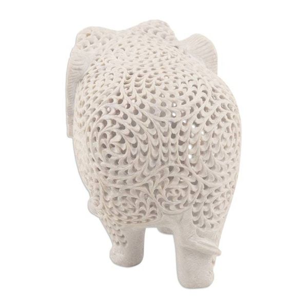 Alternate image for Natural Soapstone Jali Sculpture of an Elephant Mom Expecting Elephant