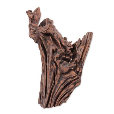 Alternate image for Wavy Sal Driftwood Sculpture by an Indian Artist Jungle Wave