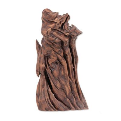 Alternate image for Wavy Sal Driftwood Sculpture by an Indian Artist Jungle Wave