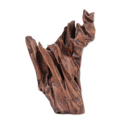 Alternate image for Wavy Sal Driftwood Sculpture by an Indian Artist Jungle Wave
