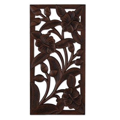 Alternate image for Spring-Themed Polished Rectangular Mango Wood Relief Panel Primaveral Portrait