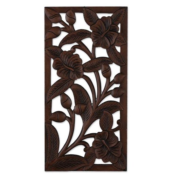 Alternate image for Spring-Themed Polished Rectangular Mango Wood Relief Panel Primaveral Portrait