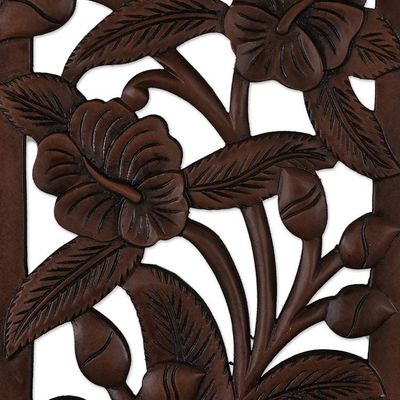 Alternate image for Spring-Themed Polished Rectangular Mango Wood Relief Panel Primaveral Portrait