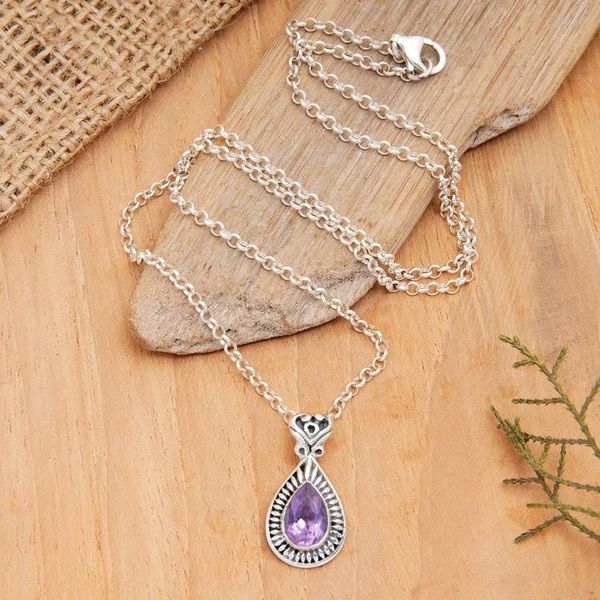 Alternate image for Faceted One-Carat Amethyst Pendant Necklace from Bali Gleam of Wisdom
