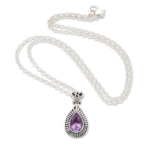 Alternate image for Faceted One-Carat Amethyst Pendant Necklace from Bali Gleam of Wisdom