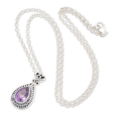 Alternate image for Faceted One-Carat Amethyst Pendant Necklace from Bali Gleam of Wisdom
