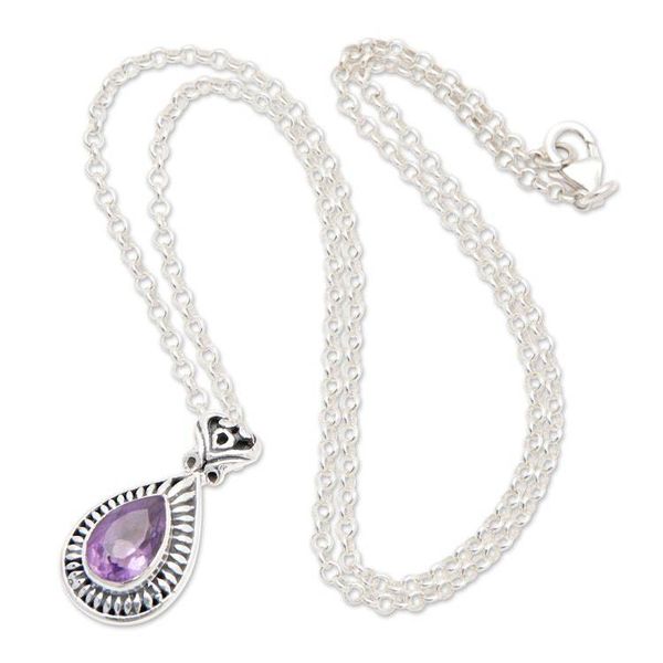 Alternate image for Faceted One-Carat Amethyst Pendant Necklace from Bali Gleam of Wisdom
