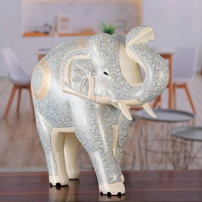 Primary image for Blue and Ivory Papier Mache Paisley Royal Elephant Sculpture Giant of the Blue Paisley