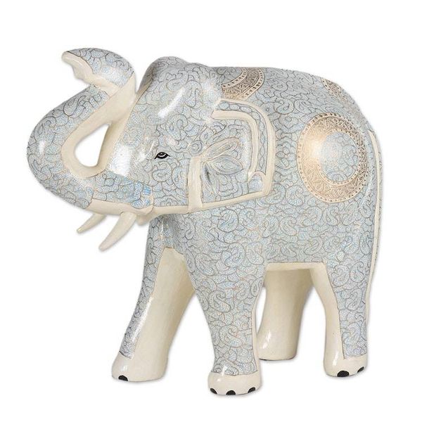 Alternate image for Blue and Ivory Papier Mache Paisley Royal Elephant Sculpture Giant of the Blue Paisley