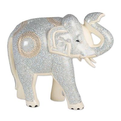 Alternate image for Blue and Ivory Papier Mache Paisley Royal Elephant Sculpture Giant of the Blue Paisley