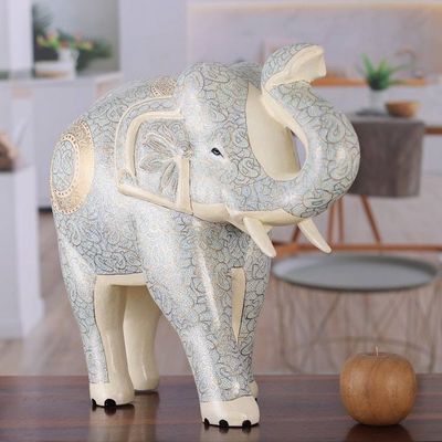 Alternate image for Blue and Ivory Papier Mache Paisley Royal Elephant Sculpture Giant of the Blue Paisley