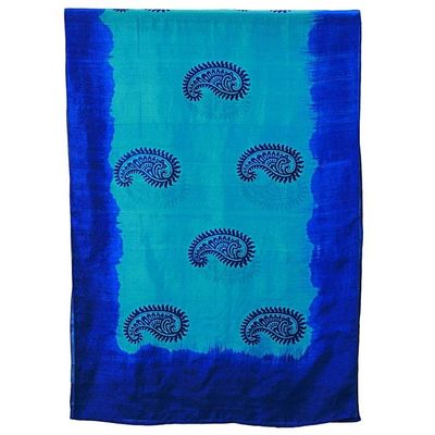 Alternate image for Hand Woven Blue Silk Shawl Paisley Motifs from India Paisley Fascination in Cyan